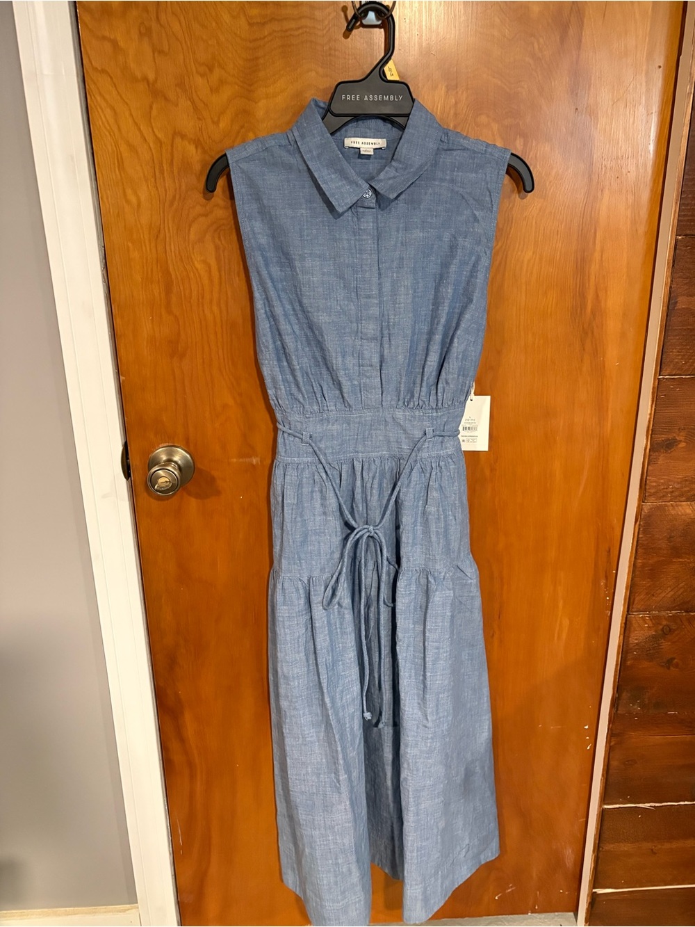 Sleeveless Chambray Maxi Shirt with belt Dress - Size L